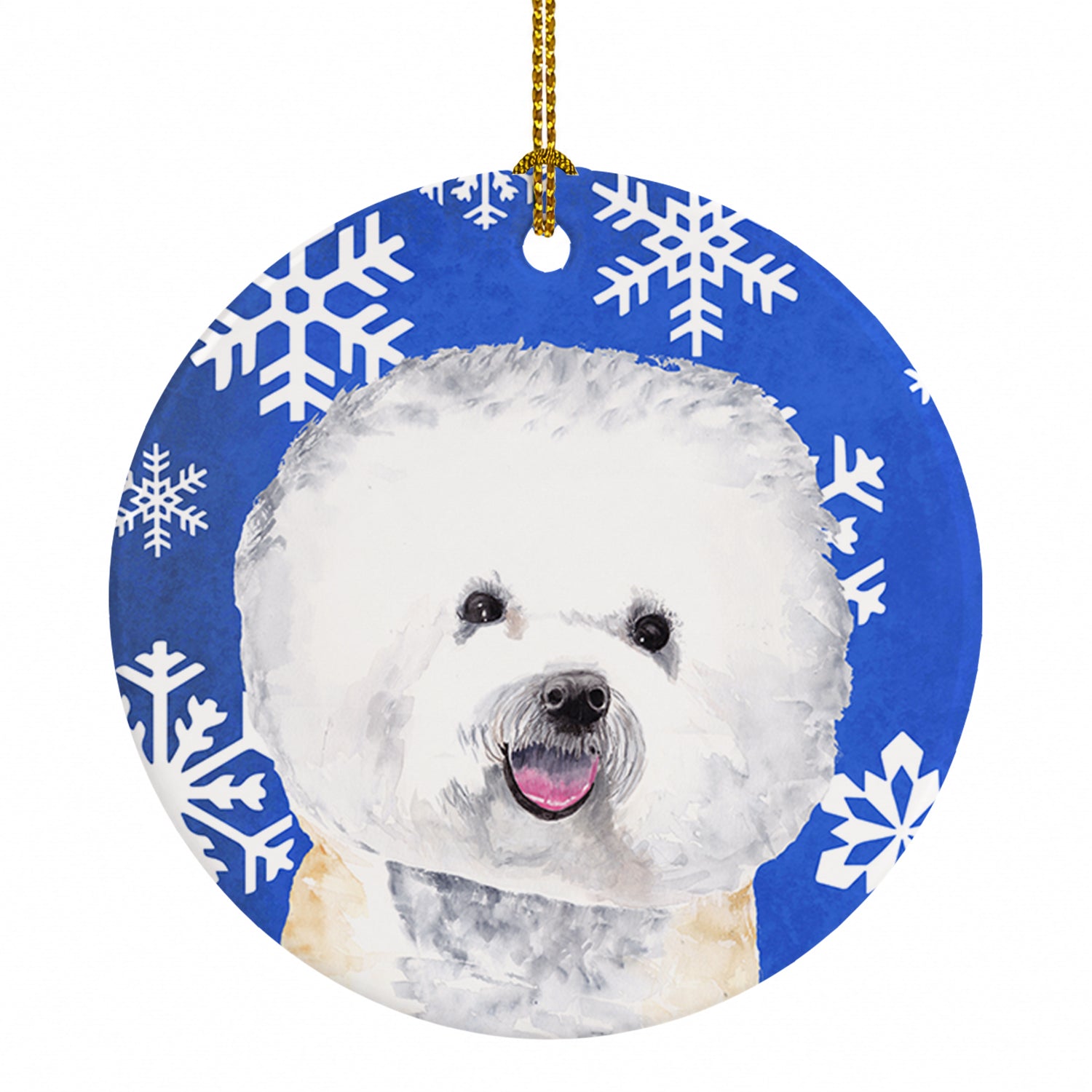 Bichon Frise Winter Snowflakes Holiday Ceramic Ornament Christmas Tree Hanging Decorations for Home Christmas Holiday, Party, Gift, 3 in, Multicolor