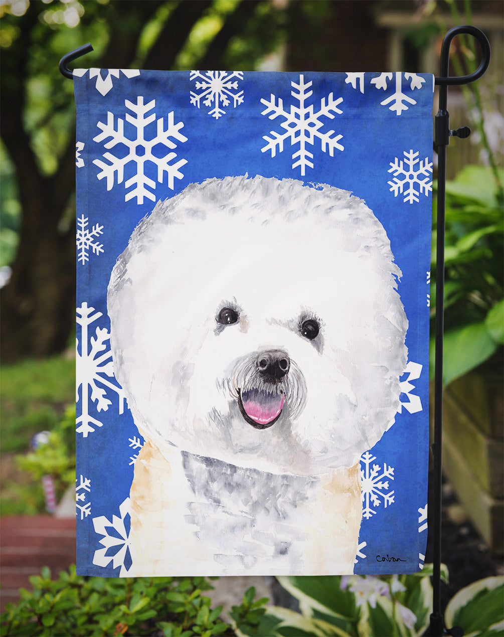 Bichon Frise Winter Snowflakes Holiday Garden Flag Mailbox Decorative Yard Banner Outside Patio Artwork for Flower Beds, Garden Size, Multicolor