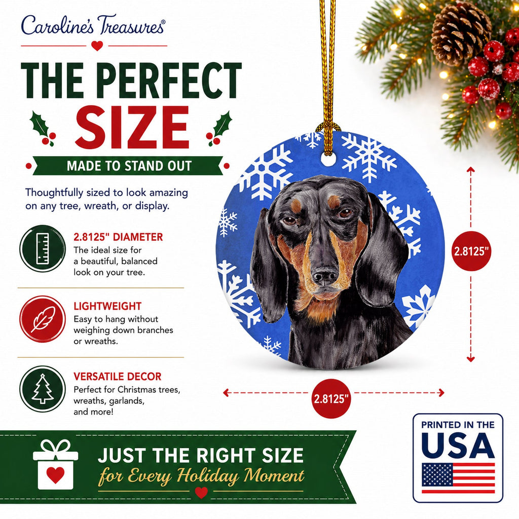 Dachshund Winter Snowflakes Holiday Ceramic Ornament Christmas Tree Hanging Decorations for Home Christmas Holiday, Party, Gift, 3 in, Multicolor