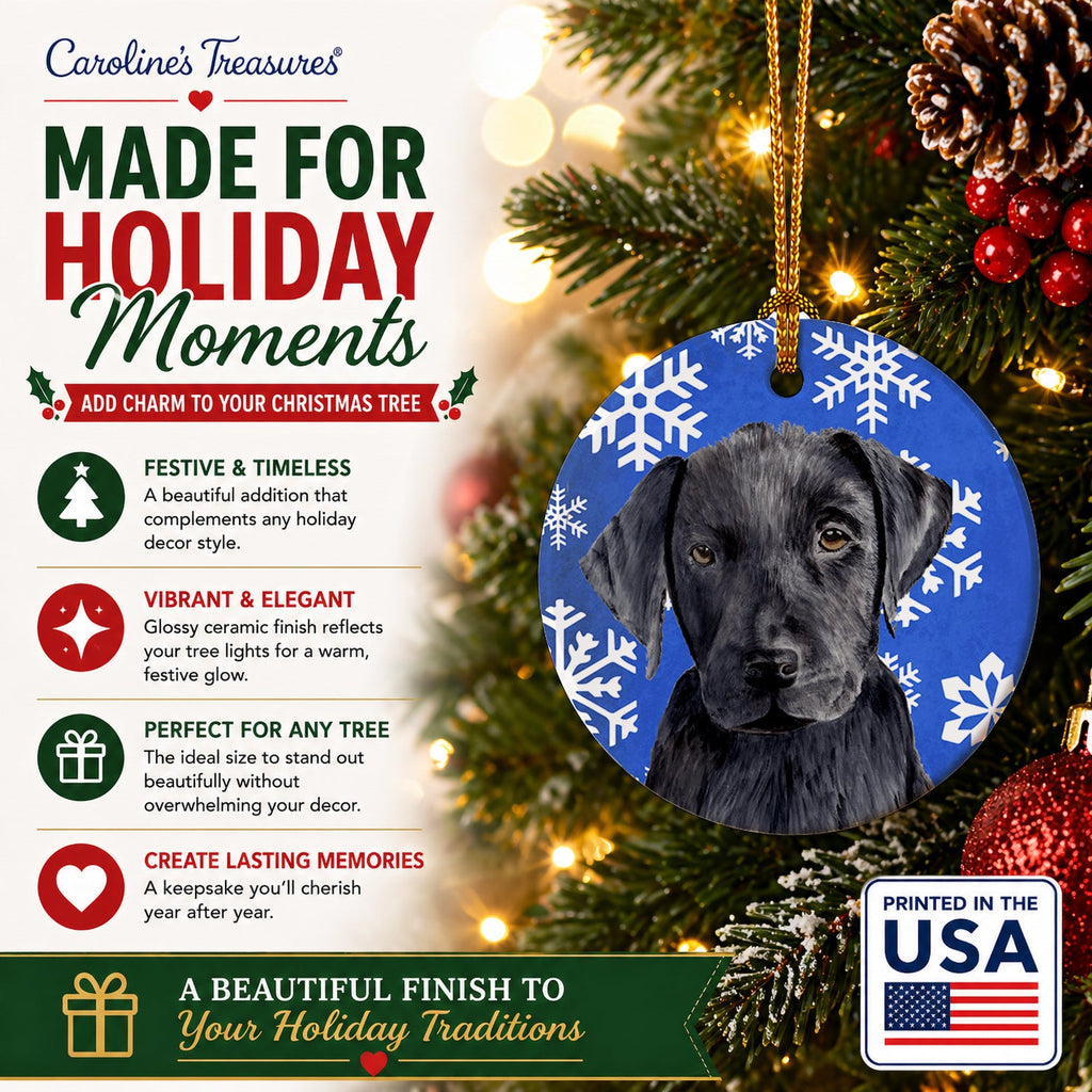 Labrador Winter Snowflakes Holiday Ceramic Ornament Christmas Tree Hanging Decorations for Home Christmas Holiday, Party, Gift, 3 in, Multicolor