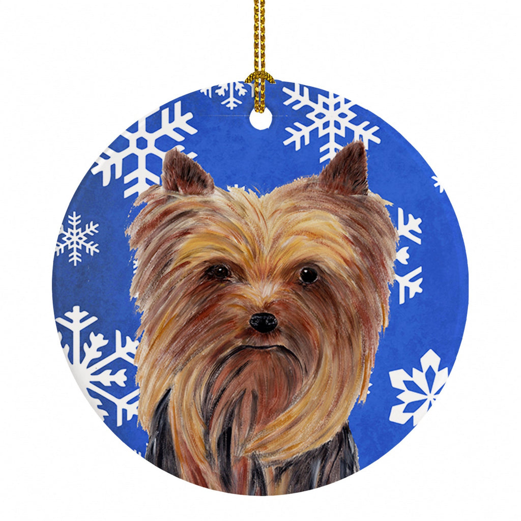 Yorkie Winter Snowflakes Holiday Ceramic Ornament Christmas Tree Hanging Decorations for Home Christmas Holiday, Party, Gift, 3 in, Multicolor