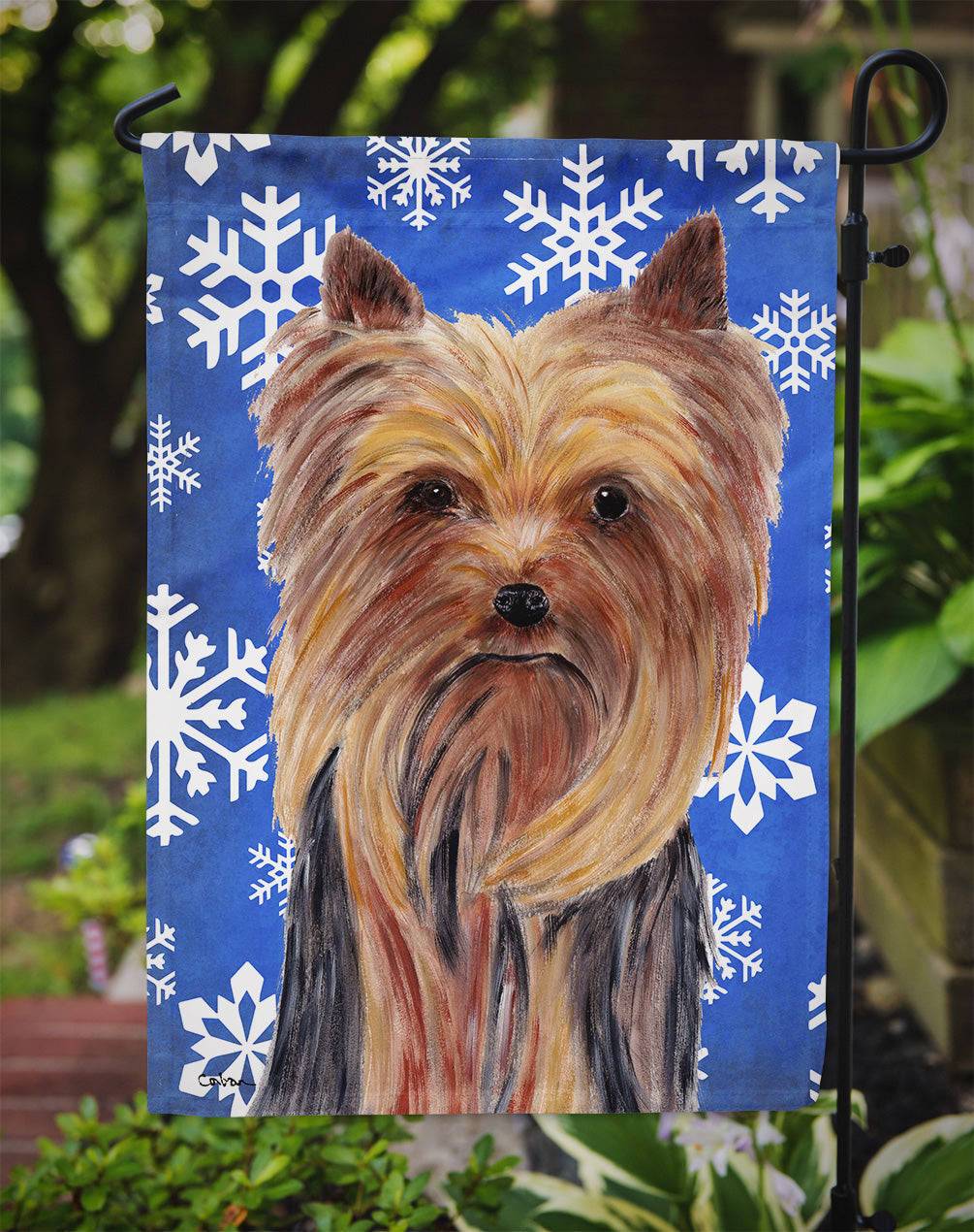 Yorkie Winter Snowflakes Holiday Garden Flag Mailbox Decorative Yard Banner Outside Patio Artwork for Flower Beds, Garden Size, Multicolor