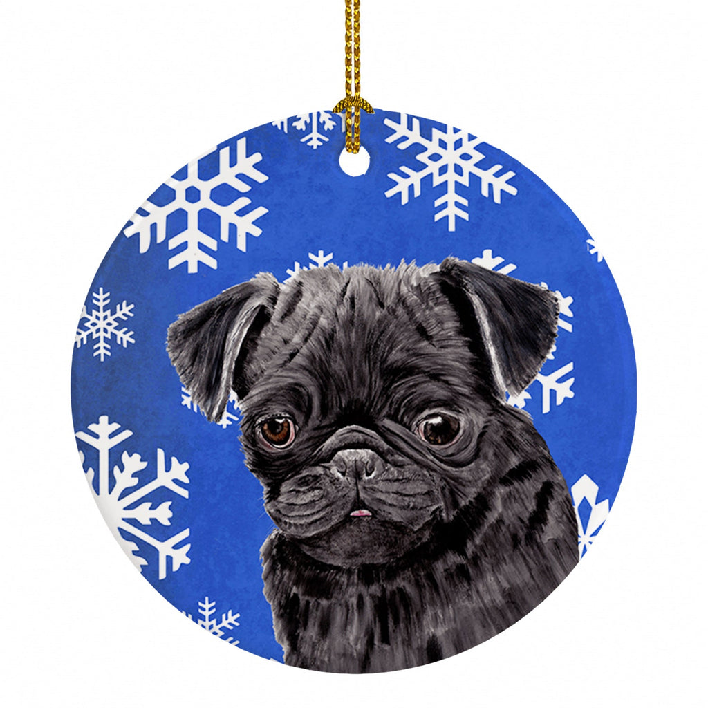 Pug Winter Snowflakes Holiday Ceramic Ornament Christmas Tree Hanging Decorations for Home Christmas Holiday, Party, Gift, 3 in, Multicolor