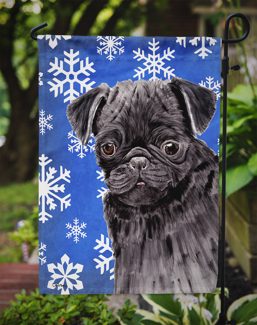 Pug Winter Snowflakes Holiday Garden Flag Mailbox Decorative Yard Banner Outside Patio Artwork for Flower Beds, Garden Size, Multicolor