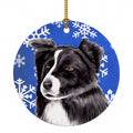 Border Collie Winter Snowflakes Holiday Ceramic Ornament Christmas Tree Hanging Decorations for Home Christmas Holiday, Party, Gift, 3 in, Multicolor