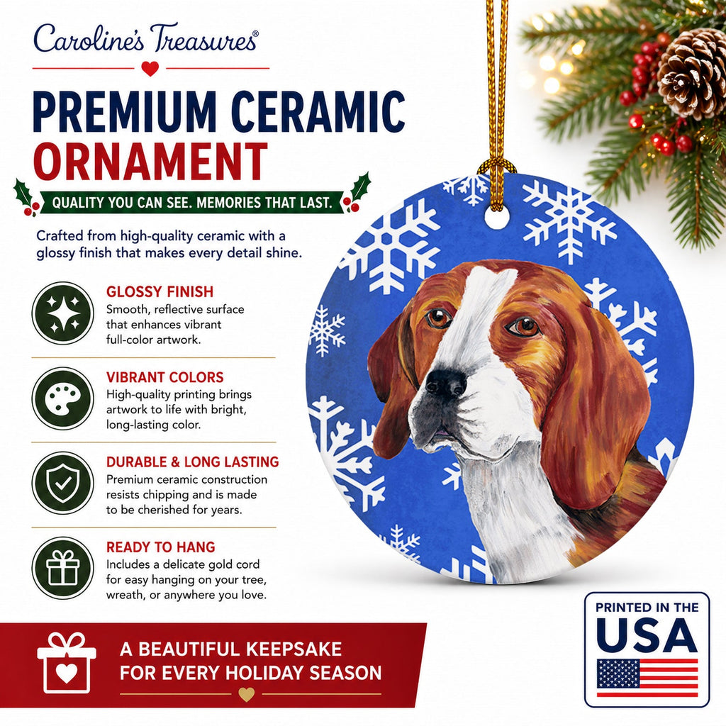 Beagle Winter Snowflakes Holiday Ceramic Ornament Christmas Tree Hanging Decorations for Home Christmas Holiday, Party, Gift, 3 in, Multicolor