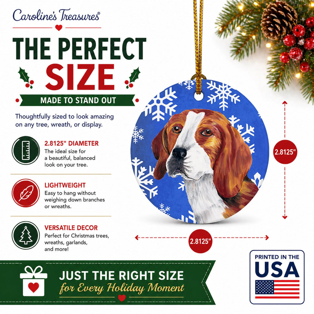Beagle Winter Snowflakes Holiday Ceramic Ornament Christmas Tree Hanging Decorations for Home Christmas Holiday, Party, Gift, 3 in, Multicolor