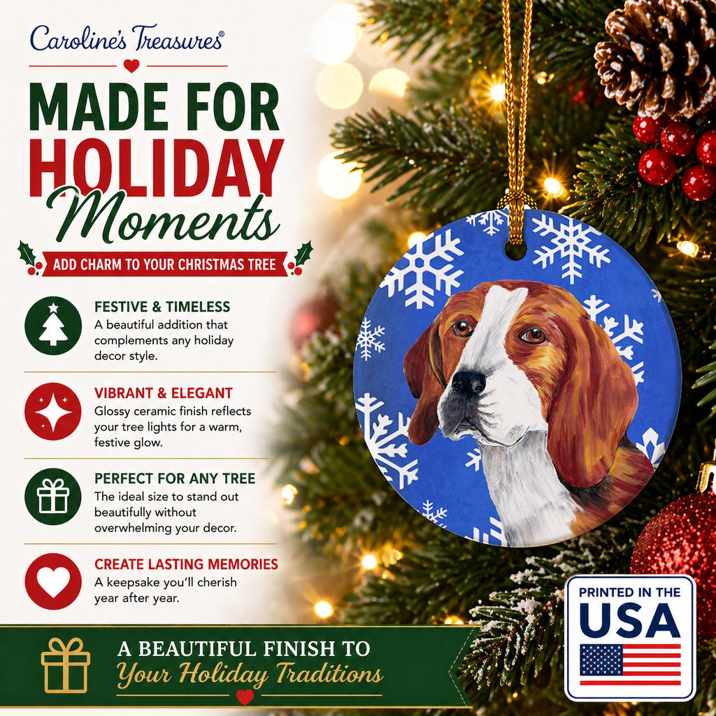 Beagle Winter Snowflakes Holiday Ceramic Ornament Christmas Tree Hanging Decorations for Home Christmas Holiday, Party, Gift, 3 in, Multicolor