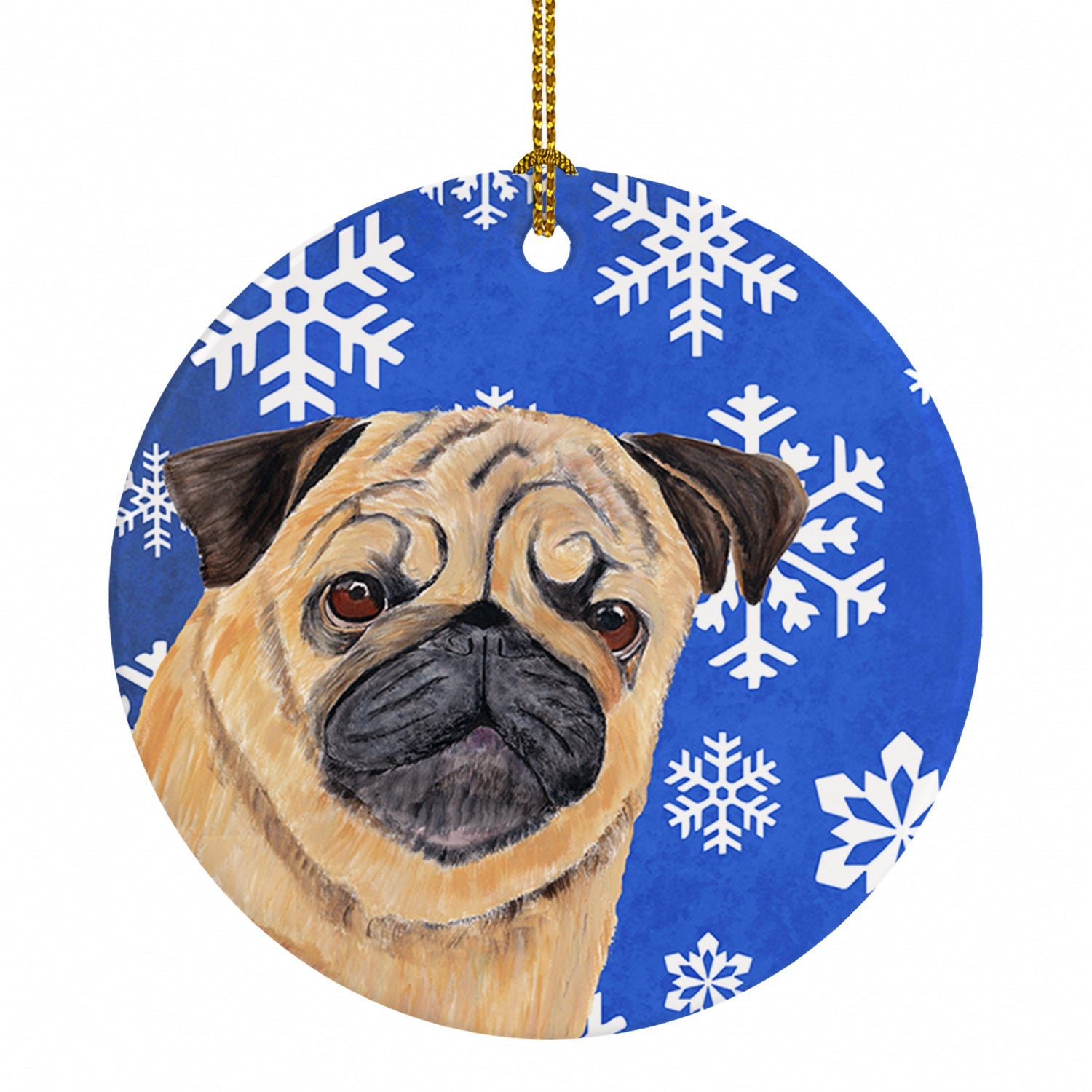 Pug Winter Snowflakes Holiday Ceramic Ornament Christmas Tree Hanging Decorations for Home Christmas Holiday, Party, Gift, 3 in, Multicolor