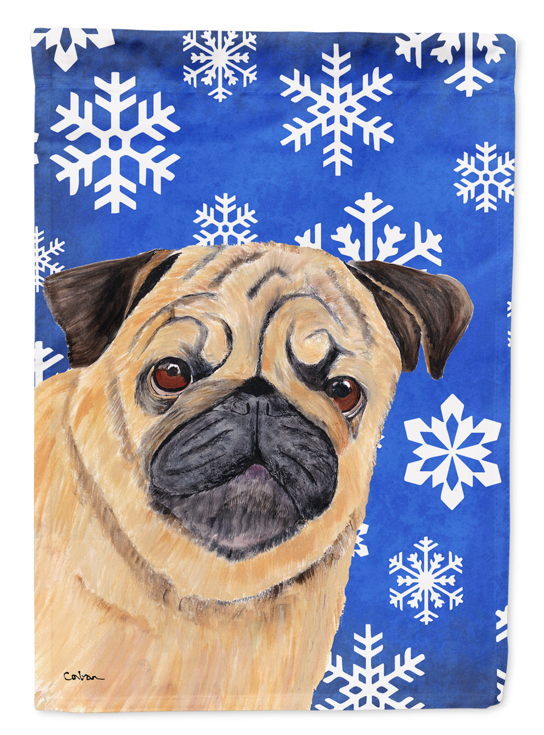 Pug Winter Snowflakes Holiday Garden Flag Mailbox Decorative Yard Banner Outside Patio Artwork for Flower Beds, Garden Size, Multicolor