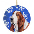 Basset Hound Winter Snowflakes Holiday Ceramic Ornament Christmas Tree Hanging Decorations for Home Christmas Holiday, Party, Gift, 3 in, Multicolor