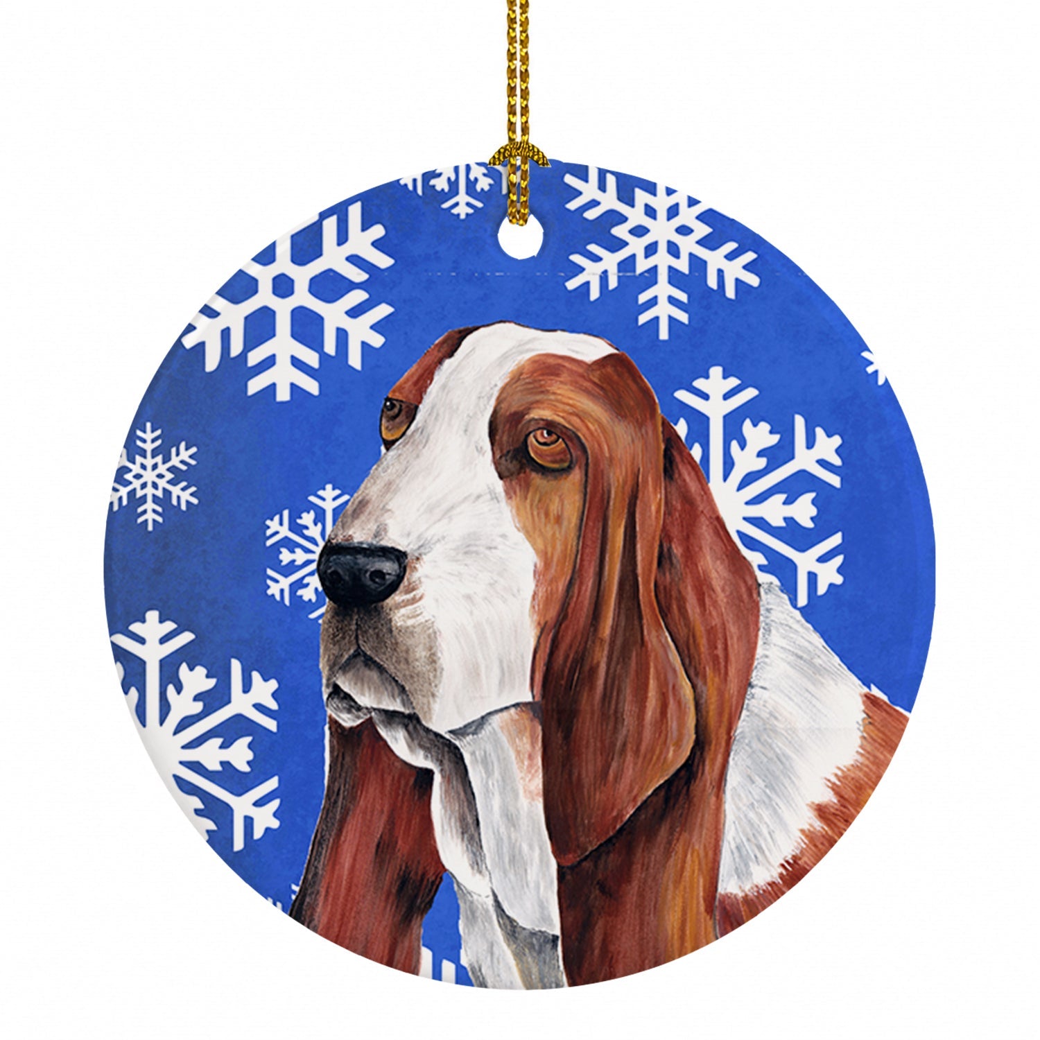Basset Hound Winter Snowflakes Holiday Ceramic Ornament Christmas Tree Hanging Decorations for Home Christmas Holiday, Party, Gift, 3 in, Multicolor