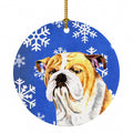 Bulldog English Winter Snowflakes Holiday Ceramic Ornament Christmas Tree Hanging Decorations for Home Christmas Holiday, Party, Gift, 3 in, Multicolor