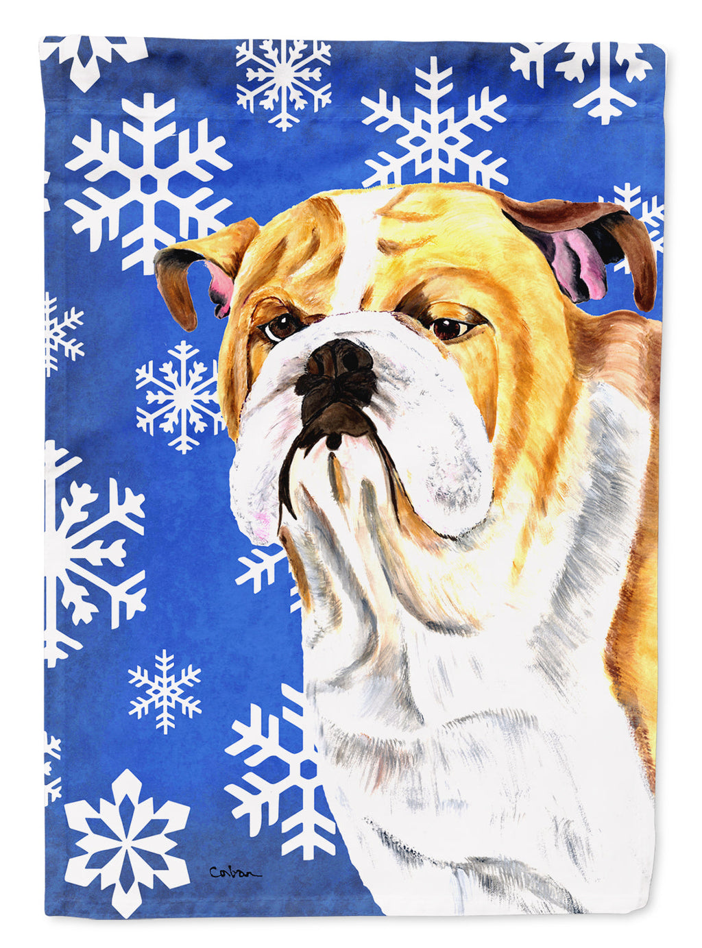 Bulldog English Winter Snowflakes Holiday Garden Flag Mailbox Decorative Yard Banner Outside Patio Artwork for Flower Beds, Garden Size, Multicolor