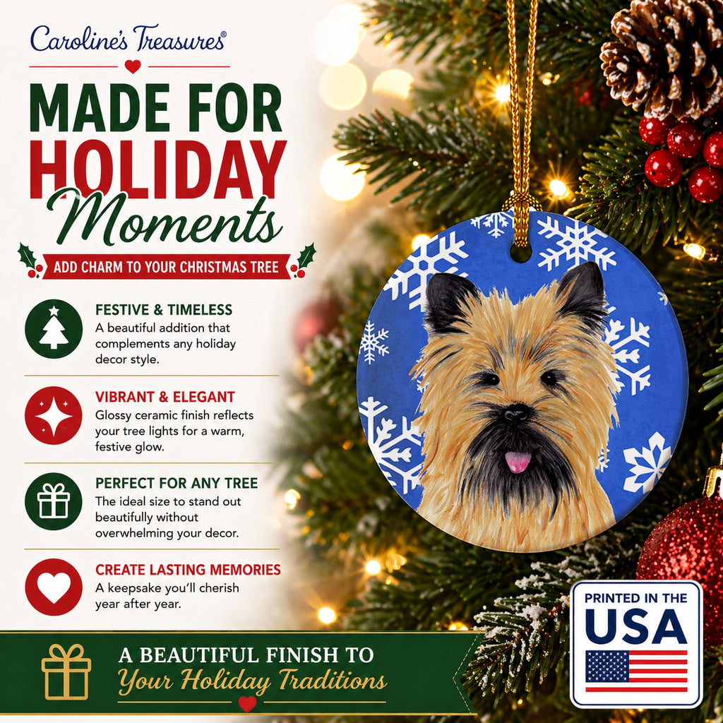 Cairn Terrier Winter Snowflakes Holiday Ceramic Ornament Christmas Tree Hanging Decorations for Home Christmas Holiday, Party, Gift, 3 in, Multicolor