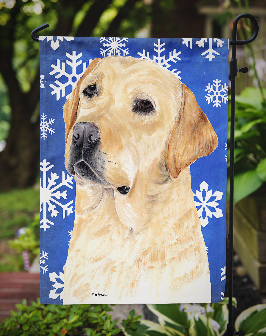 Labrador Winter Snowflakes Holiday Garden Flag Mailbox Decorative Yard Banner Outside Patio Artwork for Flower Beds, Garden Size, Multicolor
