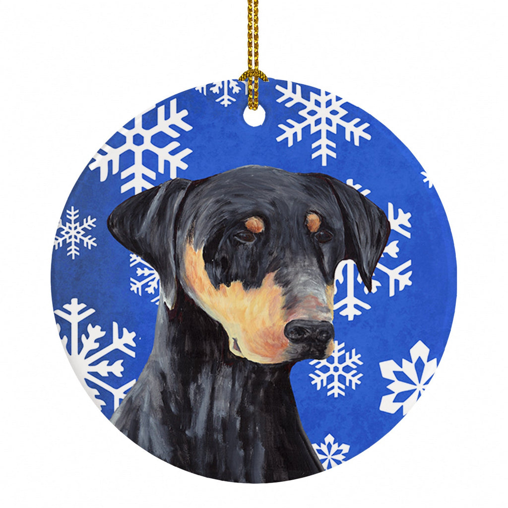 Doberman Winter Snowflakes Holiday Ceramic Ornament Christmas Tree Hanging Decorations for Home Christmas Holiday, Party, Gift, 3 in, Multicolor