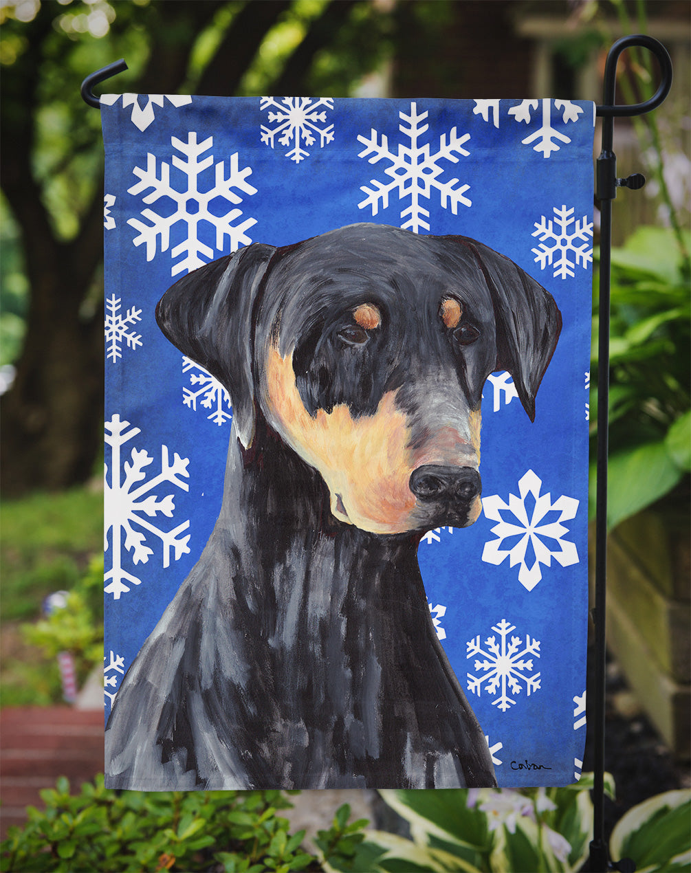 Doberman Winter Snowflakes Holiday Garden Flag Mailbox Decorative Yard Banner Outside Patio Artwork for Flower Beds, Garden Size, Multicolor