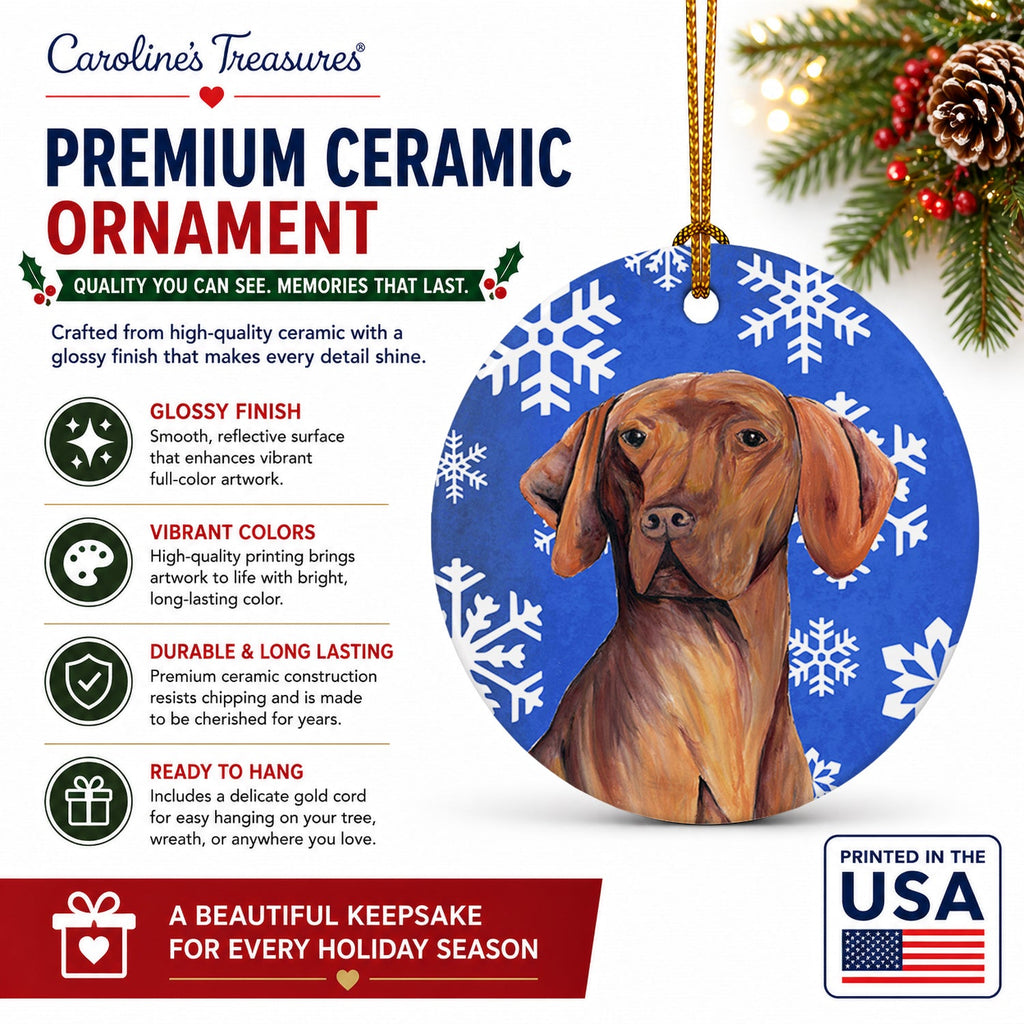 Vizsla Winter Snowflakes Holiday Ceramic Ornament Christmas Tree Hanging Decorations for Home Christmas Holiday, Party, Gift, 3 in, Multicolor