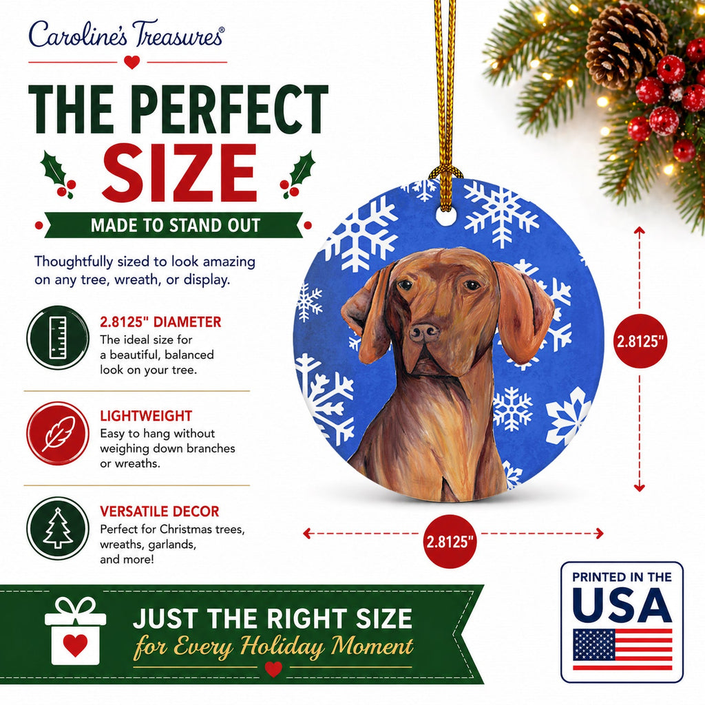 Vizsla Winter Snowflakes Holiday Ceramic Ornament Christmas Tree Hanging Decorations for Home Christmas Holiday, Party, Gift, 3 in, Multicolor