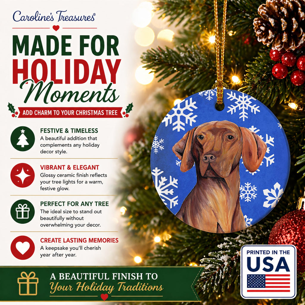 Vizsla Winter Snowflakes Holiday Ceramic Ornament Christmas Tree Hanging Decorations for Home Christmas Holiday, Party, Gift, 3 in, Multicolor