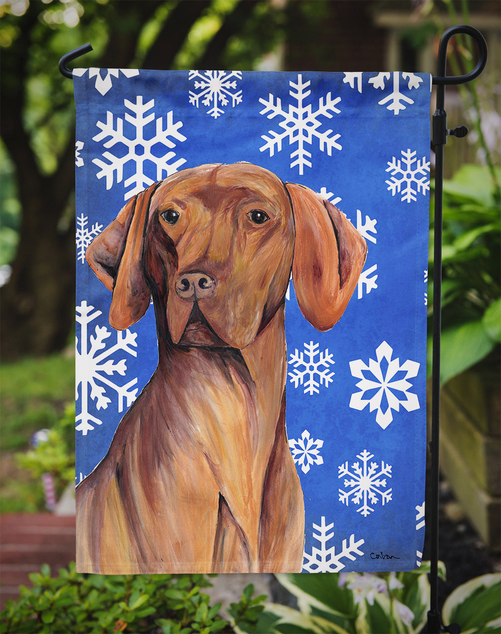 Vizsla Winter Snowflakes Holiday Garden Flag Mailbox Decorative Yard Banner Outside Patio Artwork for Flower Beds, Garden Size, Multicolor
