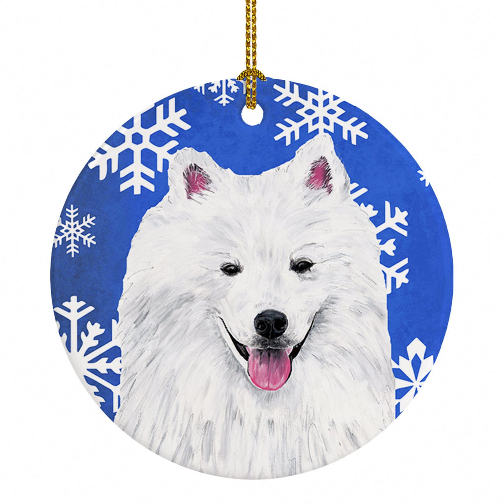 American Eskimo Winter Snowflakes Holiday Ceramic Ornament Christmas Tree Hanging Decorations for Home Christmas Holiday, Party, Gift, 3 in, Multicolor