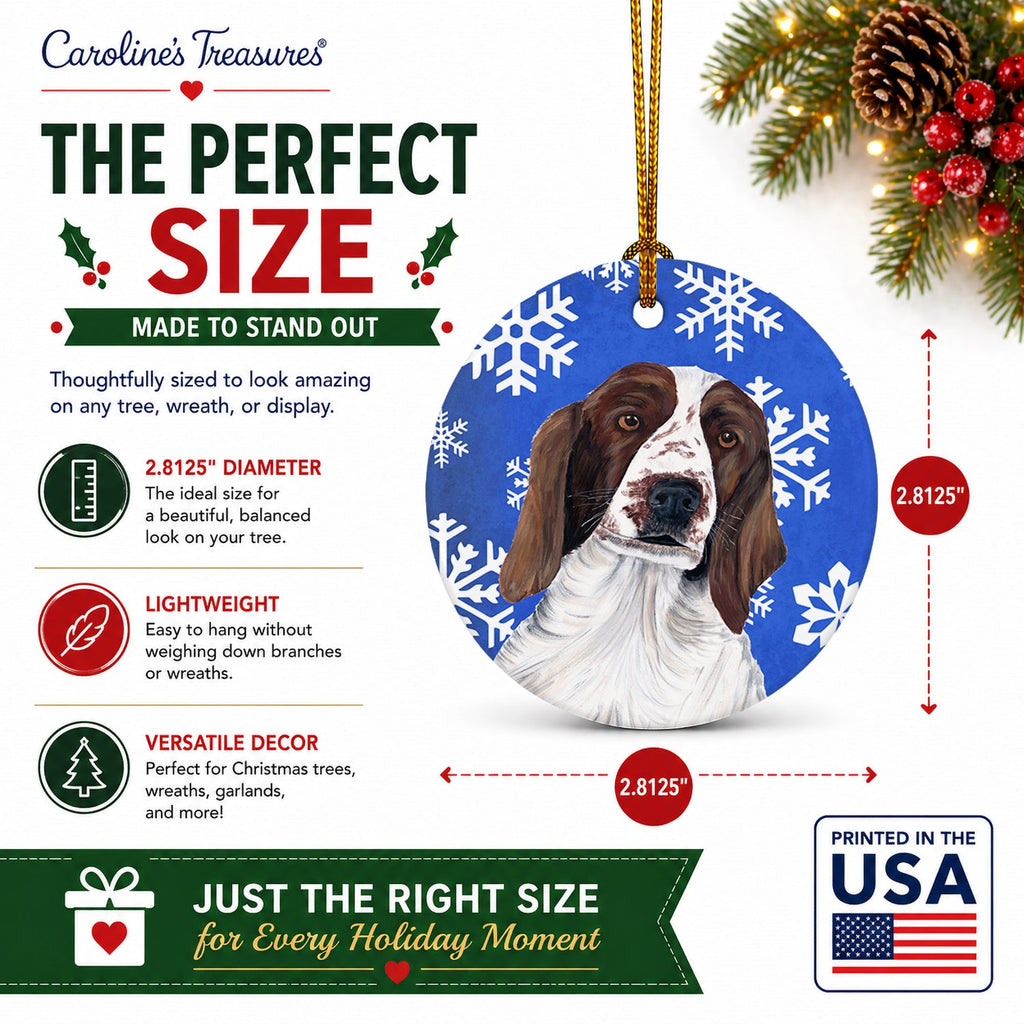 Welsh Springer Spaniel Winter Snowflakes Holiday Ceramic Ornament Christmas Tree Hanging Decorations for Home Christmas Holiday, Party, Gift, 3 in, Multicolor