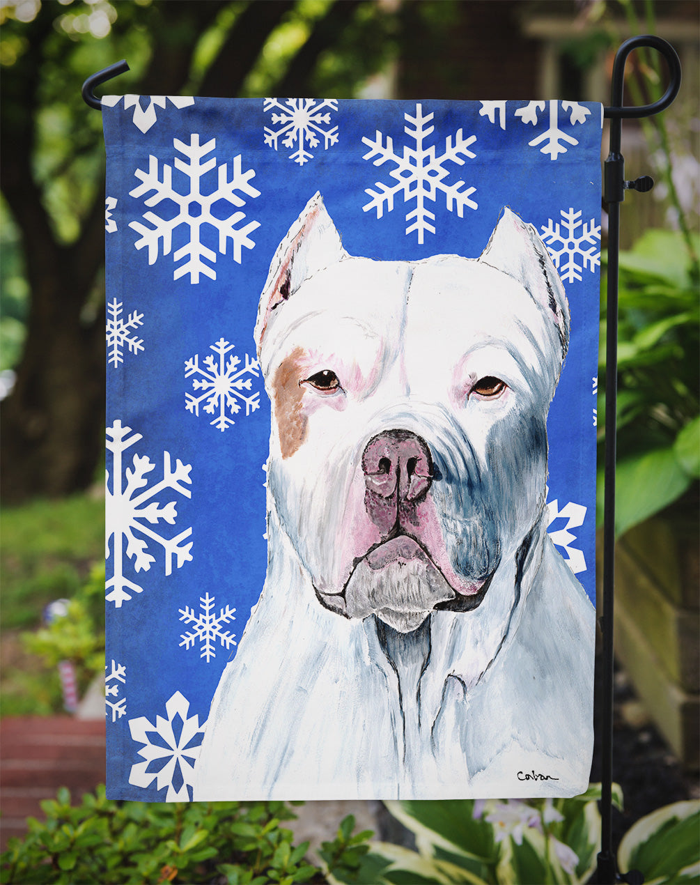 Pit Bull Winter Snowflakes Holiday Garden Flag Mailbox Decorative Yard Banner Outside Patio Artwork for Flower Beds, Garden Size, Multicolor