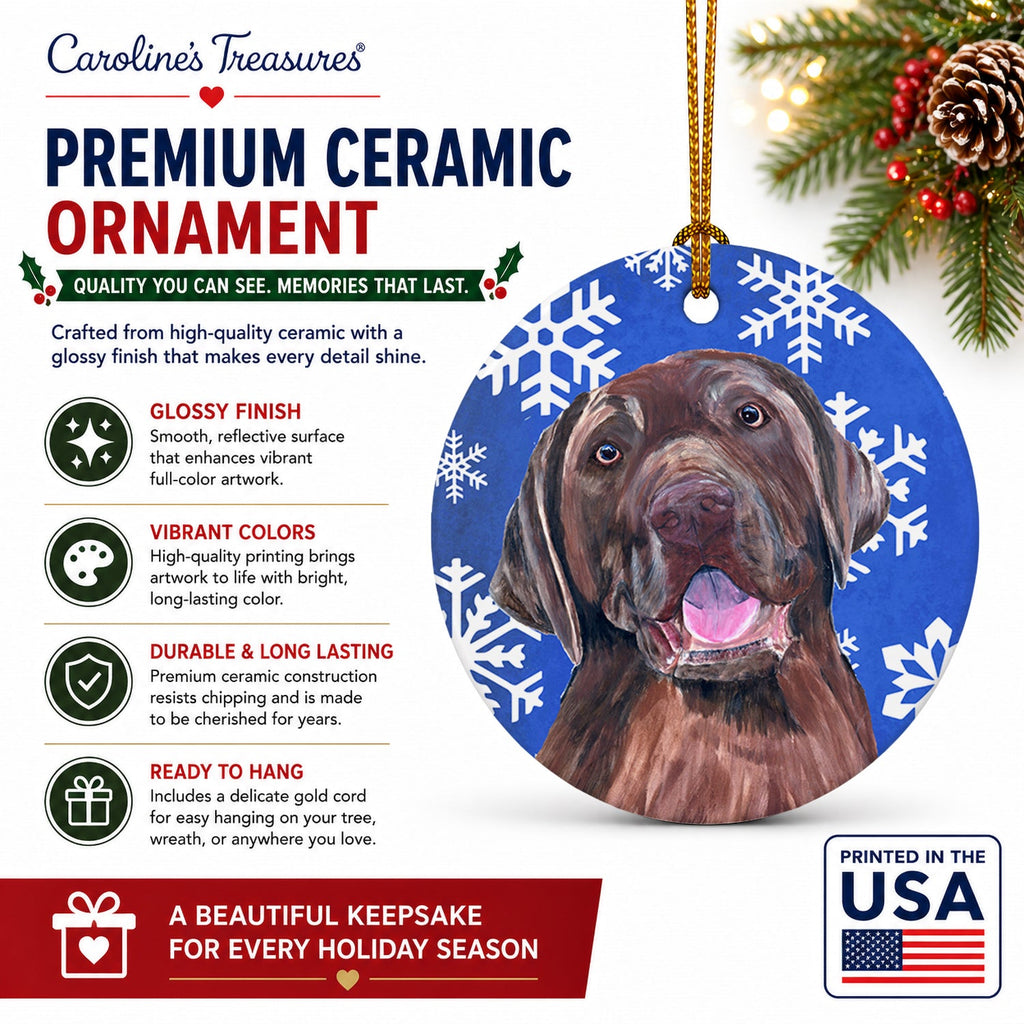 Labrador Winter Snowflakes Holiday Ceramic Ornament Christmas Tree Hanging Decorations for Home Christmas Holiday, Party, Gift, 3 in, Multicolor