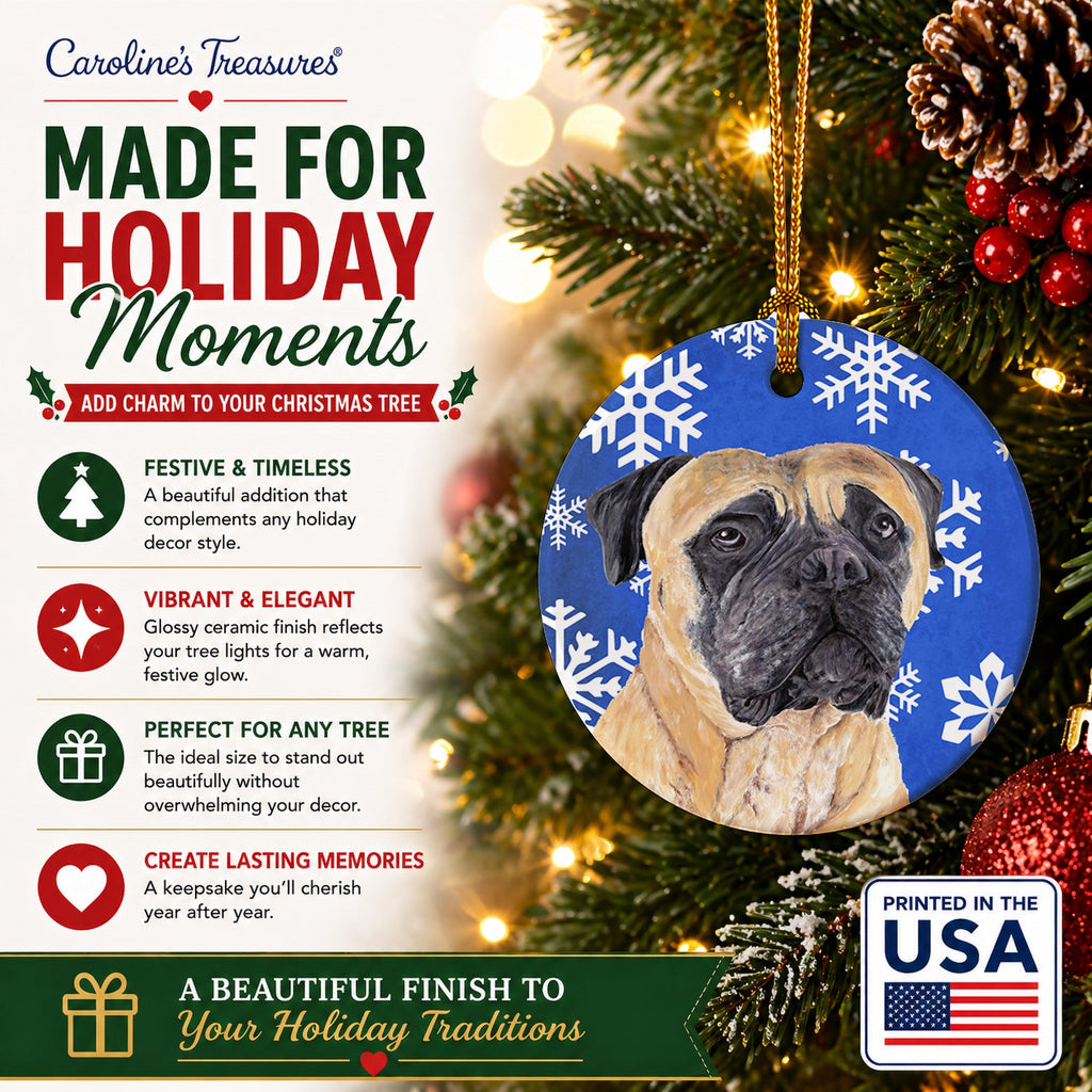Mastiff Winter Snowflakes Holiday Ceramic Ornament Christmas Tree Hanging Decorations for Home Christmas Holiday, Party, Gift, 3 in, Multicolor