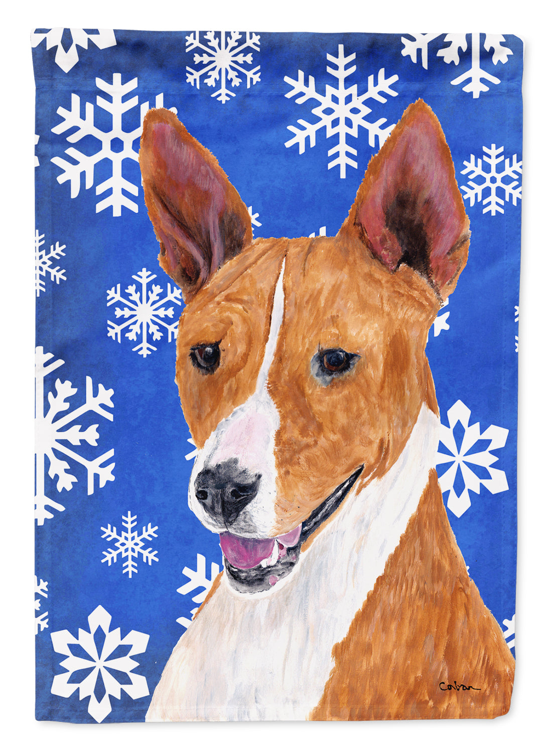 Basenji Winter Snowflakes Holiday Garden Flag Mailbox Decorative Yard Banner Outside Patio Artwork for Flower Beds, Garden Size, Multicolor