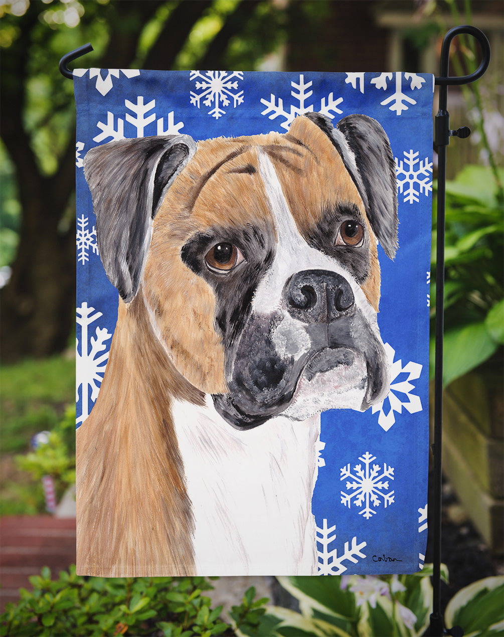 Boxer Winter Snowflakes Holiday Garden Flag Mailbox Decorative Yard Banner Outside Patio Artwork for Flower Beds, Garden Size, Multicolor