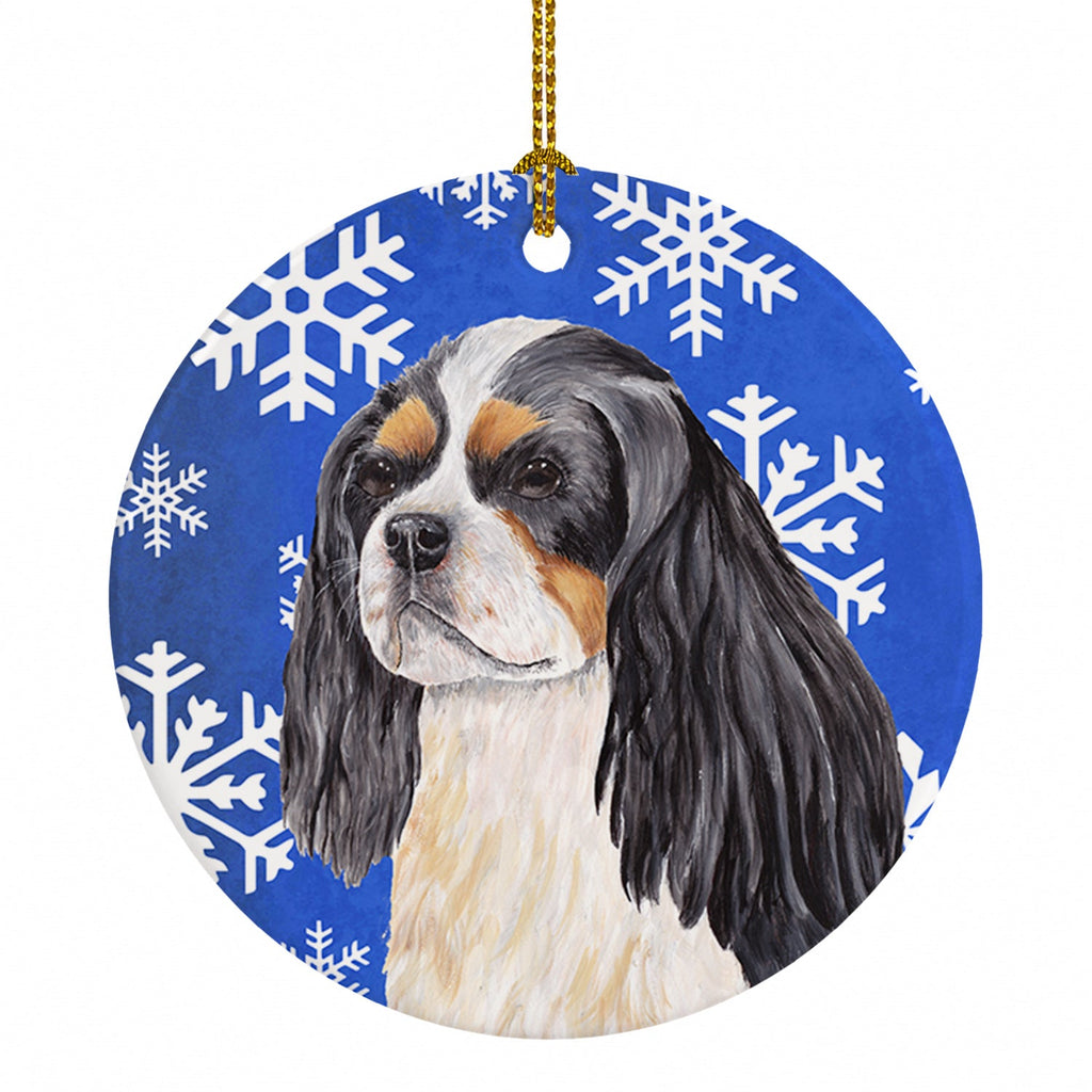 Cavalier Spaniel Winter Snowflakes Holiday Ceramic Ornament Christmas Tree Hanging Decorations for Home Christmas Holiday, Party, Gift, 3 in, Multicolor
