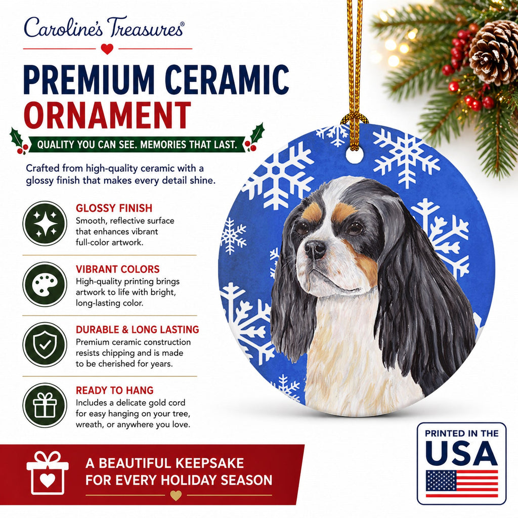 Cavalier Spaniel Winter Snowflakes Holiday Ceramic Ornament Christmas Tree Hanging Decorations for Home Christmas Holiday, Party, Gift, 3 in, Multicolor