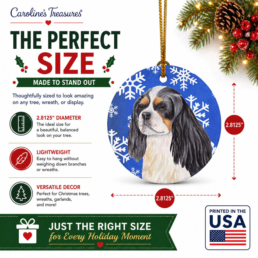 Cavalier Spaniel Winter Snowflakes Holiday Ceramic Ornament Christmas Tree Hanging Decorations for Home Christmas Holiday, Party, Gift, 3 in, Multicolor