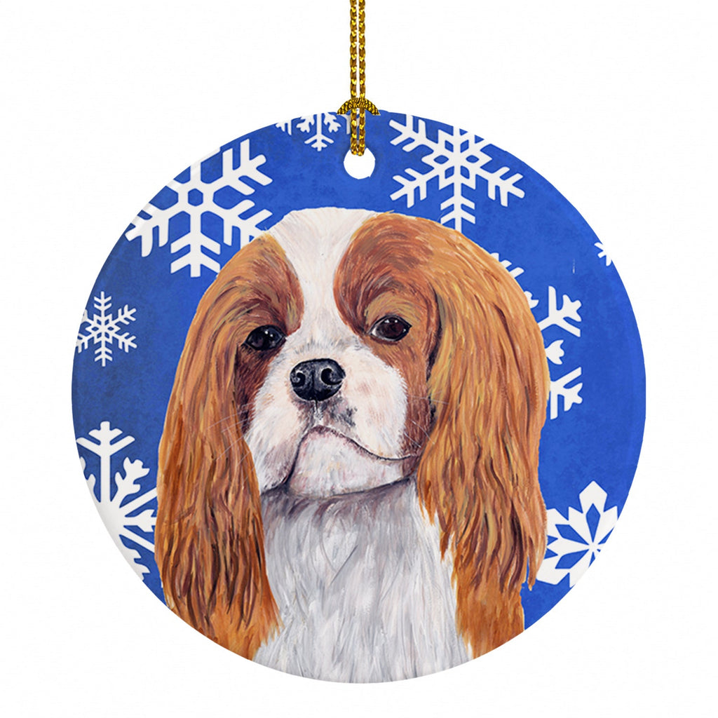 Cavalier Spaniel Winter Snowflakes Holiday Ceramic Ornament Christmas Tree Hanging Decorations for Home Christmas Holiday, Party, Gift, 3 in, Multicolor