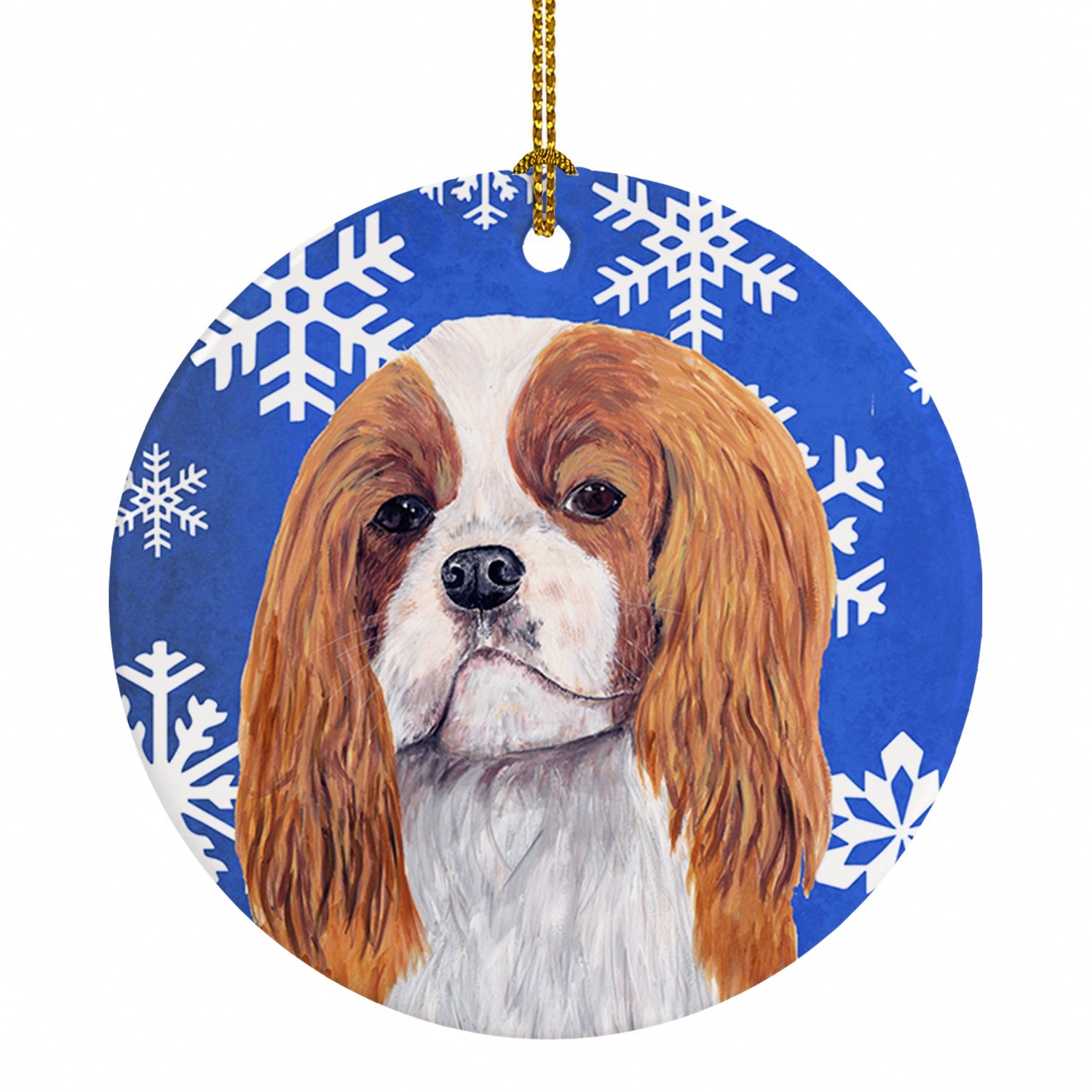 Cavalier Spaniel Winter Snowflakes Holiday Ceramic Ornament Christmas Tree Hanging Decorations for Home Christmas Holiday, Party, Gift, 3 in, Multicolor