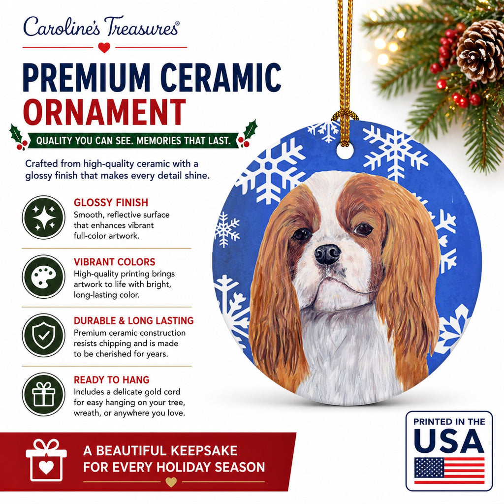 Cavalier Spaniel Winter Snowflakes Holiday Ceramic Ornament Christmas Tree Hanging Decorations for Home Christmas Holiday, Party, Gift, 3 in, Multicolor