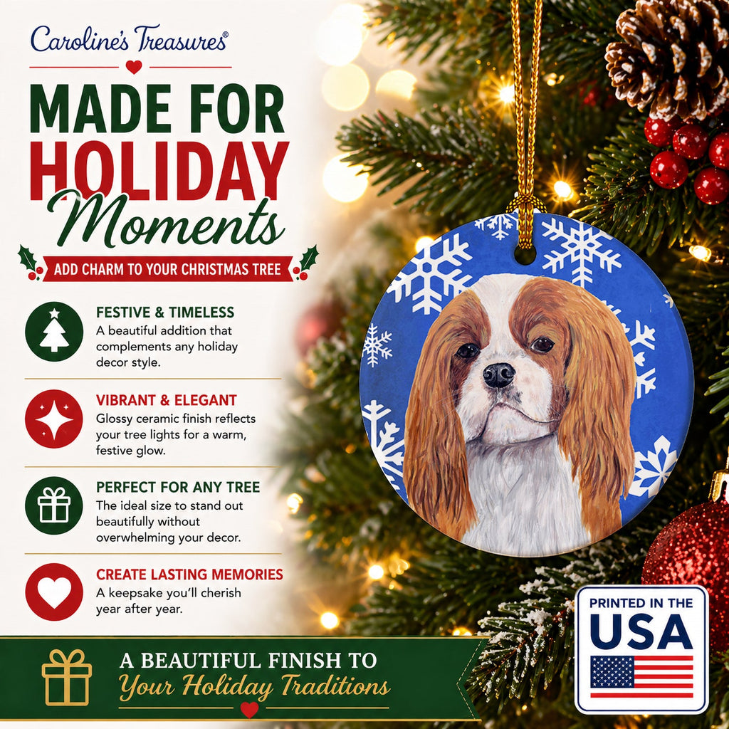 Cavalier Spaniel Winter Snowflakes Holiday Ceramic Ornament Christmas Tree Hanging Decorations for Home Christmas Holiday, Party, Gift, 3 in, Multicolor