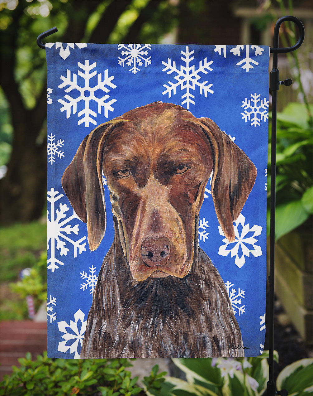 German Shorthaired Pointer Winter Snowflakes Holiday Garden Flag Mailbox Decorative Yard Banner Outside Patio Artwork for Flower Beds, Garden Size, Multicolor