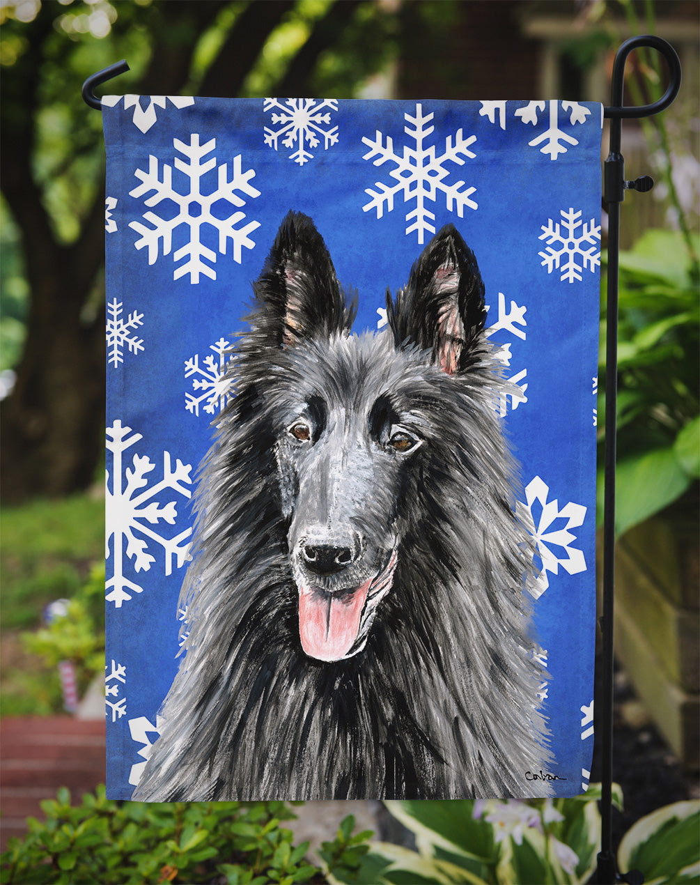 Belgian Sheepdog Winter Snowflakes Holiday Garden Flag Mailbox Decorative Yard Banner Outside Patio Artwork for Flower Beds, Garden Size, Multicolor
