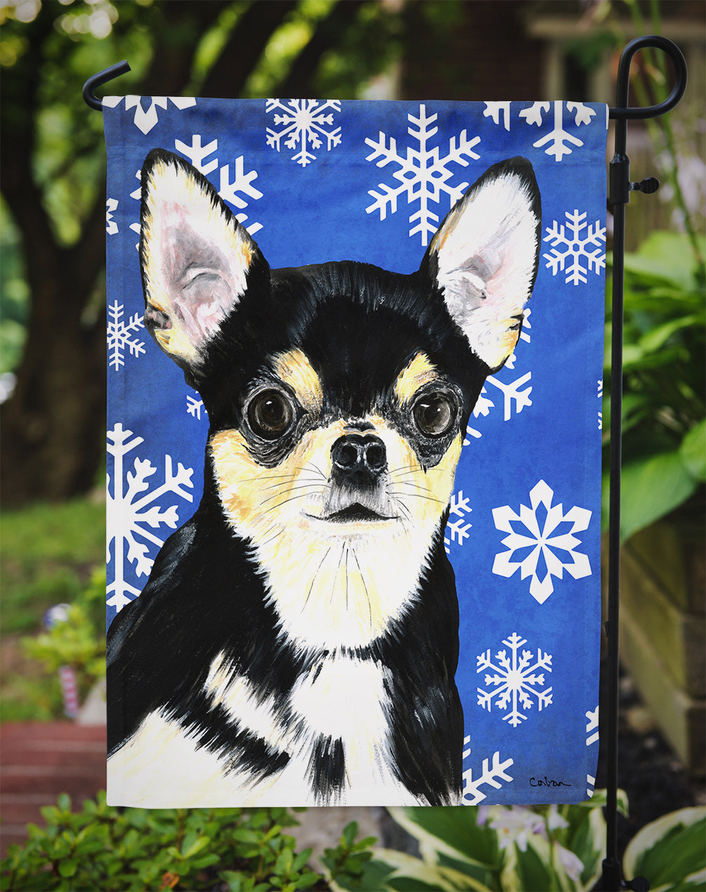 Chihuahua Winter Snowflakes Holiday Garden Flag Mailbox Decorative Yard Banner Outside Patio Artwork for Flower Beds, Garden Size, Multicolor