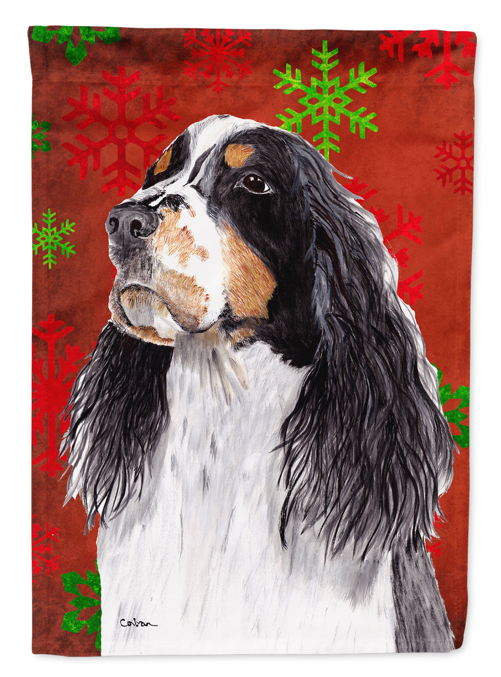 Springer Spaniel Red and Green Snowflakes Holiday Christmas Garden Flag Mailbox Decorative Yard Banner Outside Patio Artwork for Flower Beds, Garden Size, Multicolor
