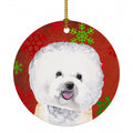 Bichon Frise Red and Green Snowflakes Holiday Christmas Ceramic Ornament Christmas Tree Hanging Decorations for Home Christmas Holiday, Party, Gift, 3 in, Multicolor