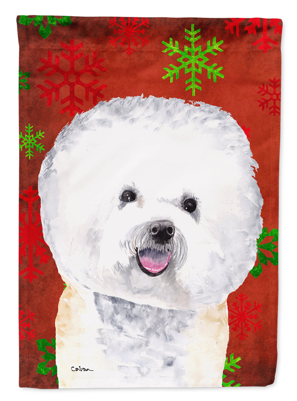 Bichon Frise Red and Green Snowflakes Holiday Christmas Garden Flag Mailbox Decorative Yard Banner Outside Patio Artwork for Flower Beds, Garden Size, Multicolor