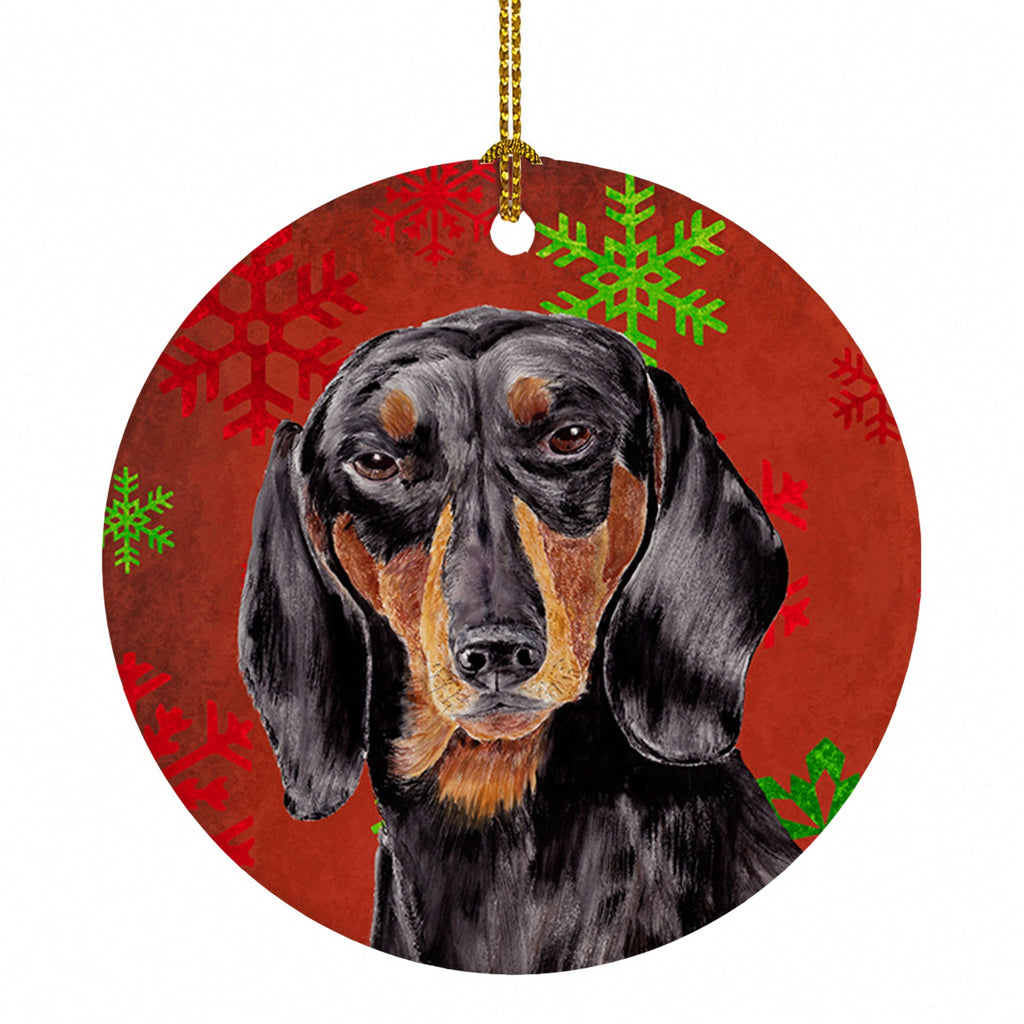 Dachshund Red and Green Snowflakes Holiday Christmas Ceramic Ornament Christmas Tree Hanging Decorations for Home Christmas Holiday, Party, Gift, 3 in, Multicolor
