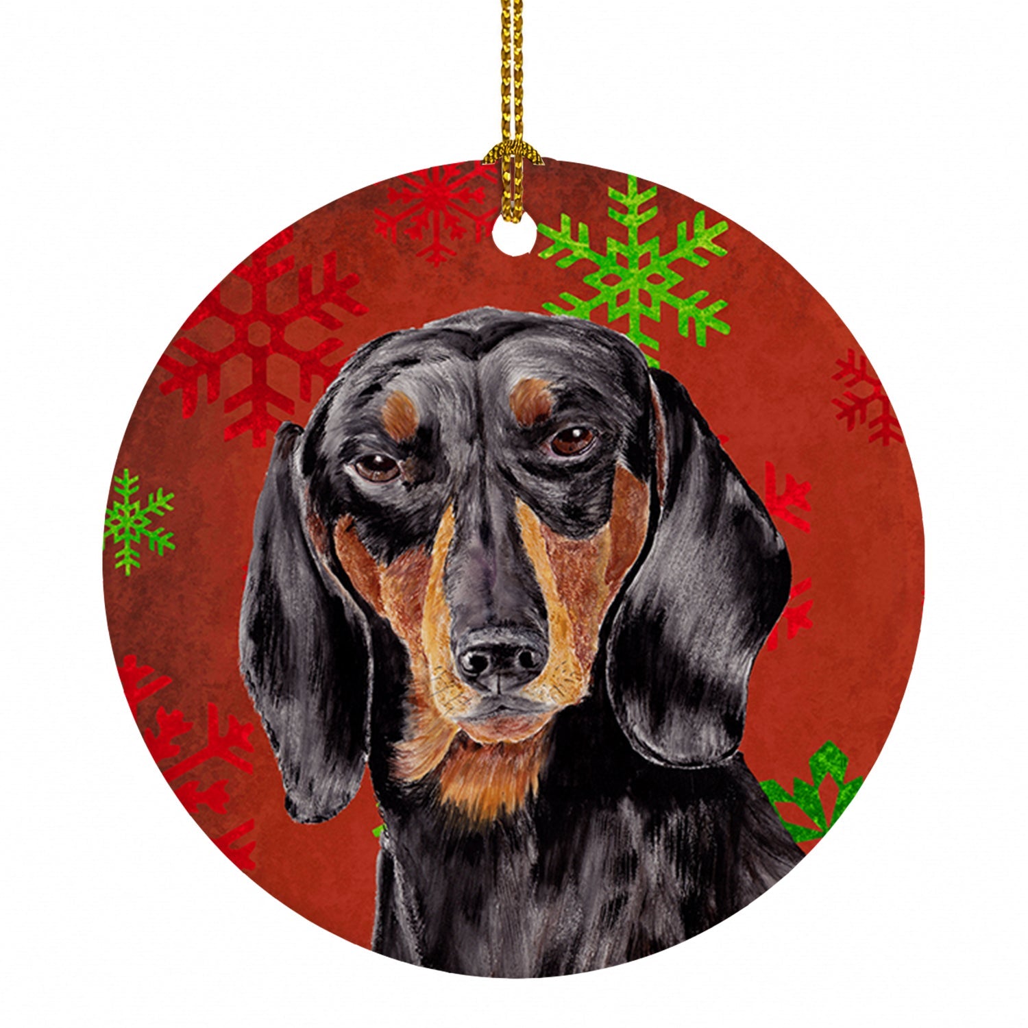 Dachshund Red and Green Snowflakes Holiday Christmas Ceramic Ornament Christmas Tree Hanging Decorations for Home Christmas Holiday, Party, Gift, 3 in, Multicolor