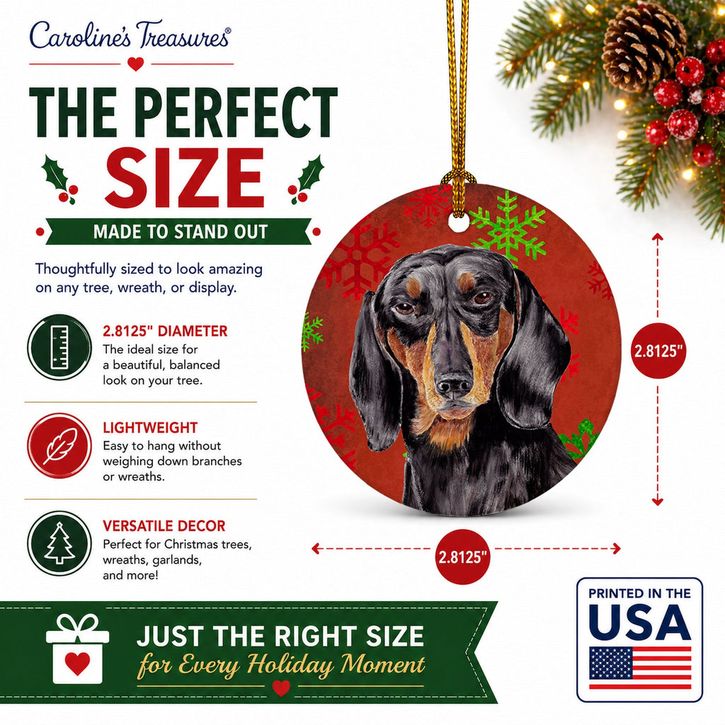 Dachshund Red and Green Snowflakes Holiday Christmas Ceramic Ornament Christmas Tree Hanging Decorations for Home Christmas Holiday, Party, Gift, 3 in, Multicolor