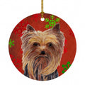 Yorkie Red and Green Snowflakes Holiday Christmas Ceramic Ornament Christmas Tree Hanging Decorations for Home Christmas Holiday, Party, Gift, 3 in, Multicolor